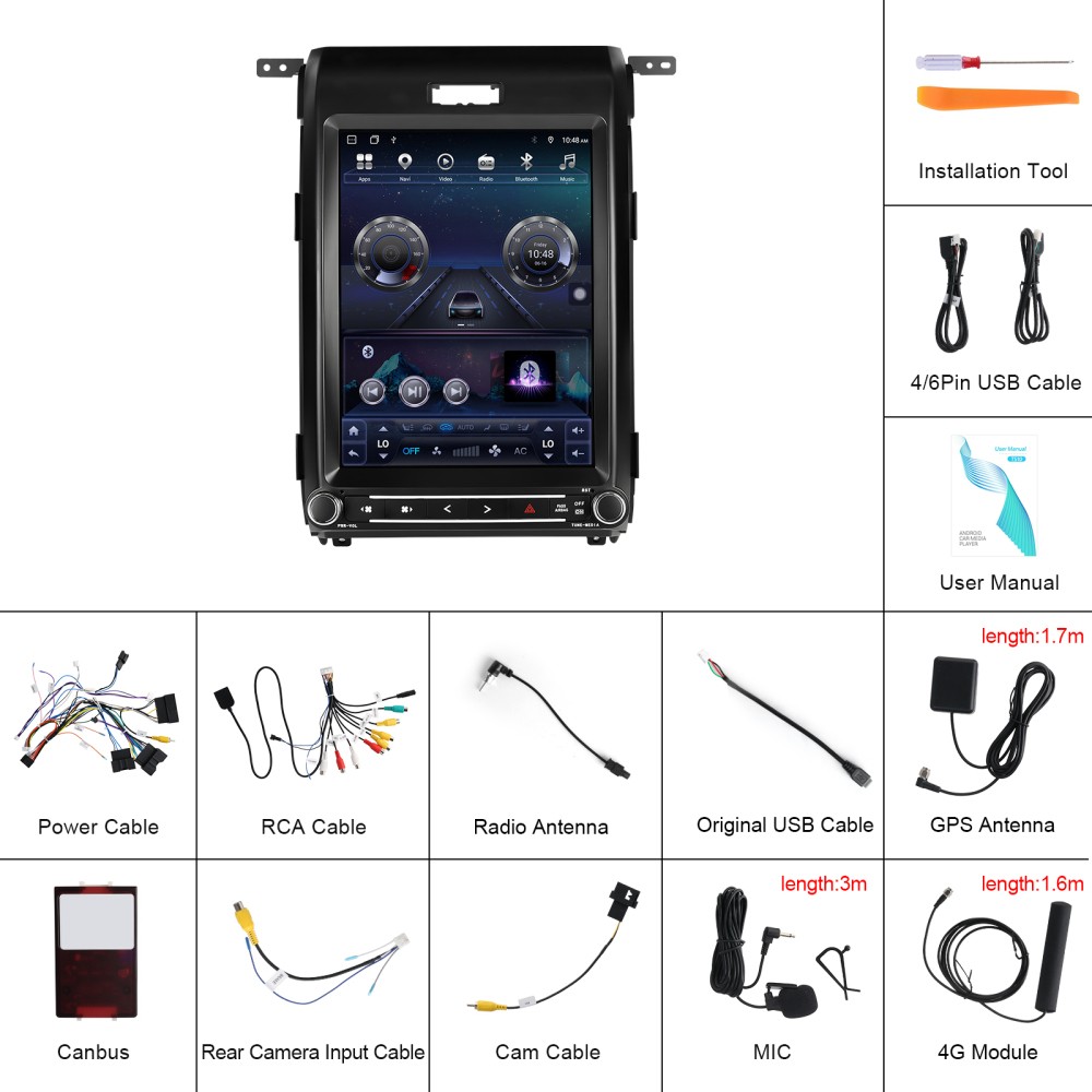 For Ford F150 2013 2014 12.1″ Android 13 Apple CarPlay Radio Stereo GPS 6+128GB