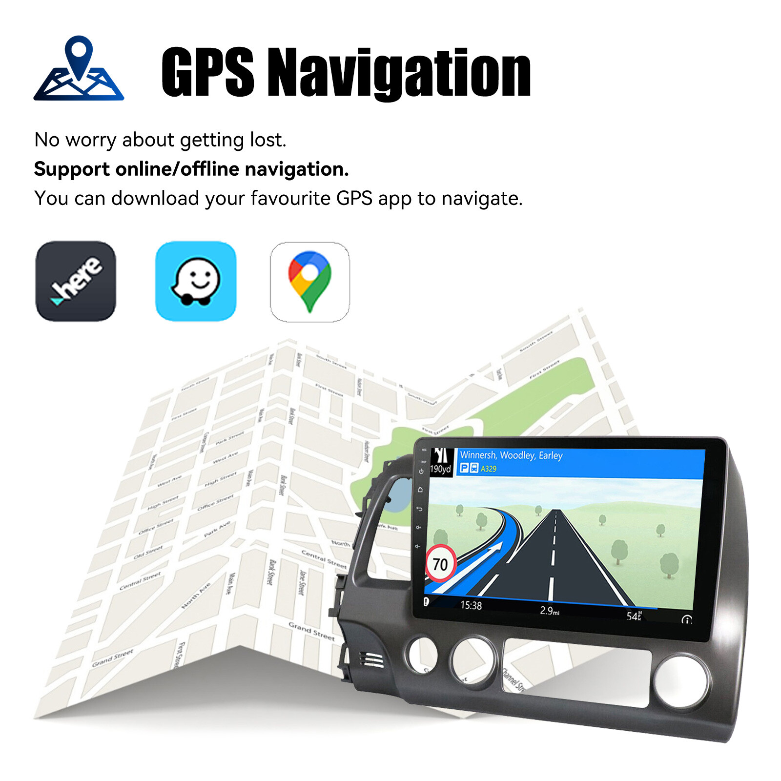 Apple Carplay For Honda Civic 2006-2011 Car Stereo Radio Android 12 OS GPS Navi
