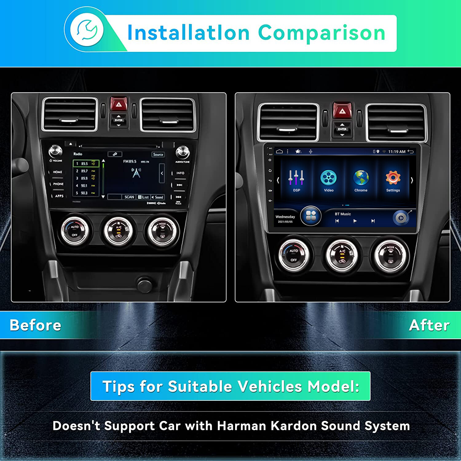 CarPlay Android 14 Auto Car Stereo GPS Navi For Subaru Forester XV WRX 2015-2018