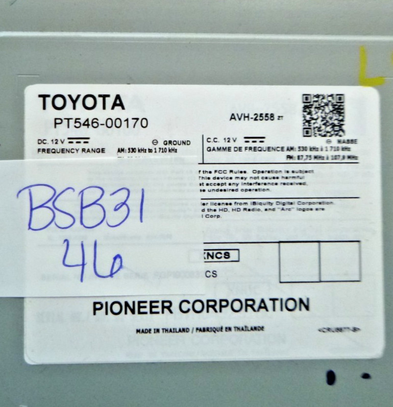 17 18 19 Toyota 86 Corolla Radio Receiver T10087 PT546-00170 BSB31
