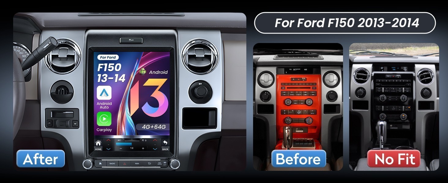 Car Radio Stereo Carplay For 2013-2014 Ford F150 4+64G 12.1in Media Stereo
