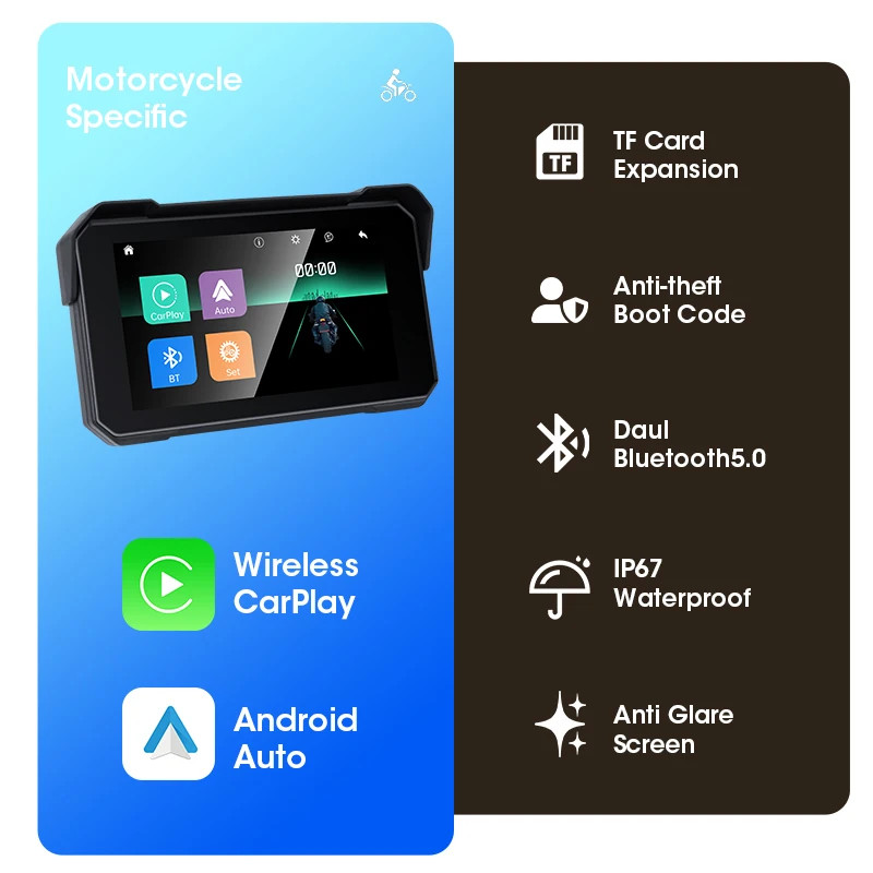 Jansite Motorcycle Display Screen Carplay Moto Navigation Portable Digital BT