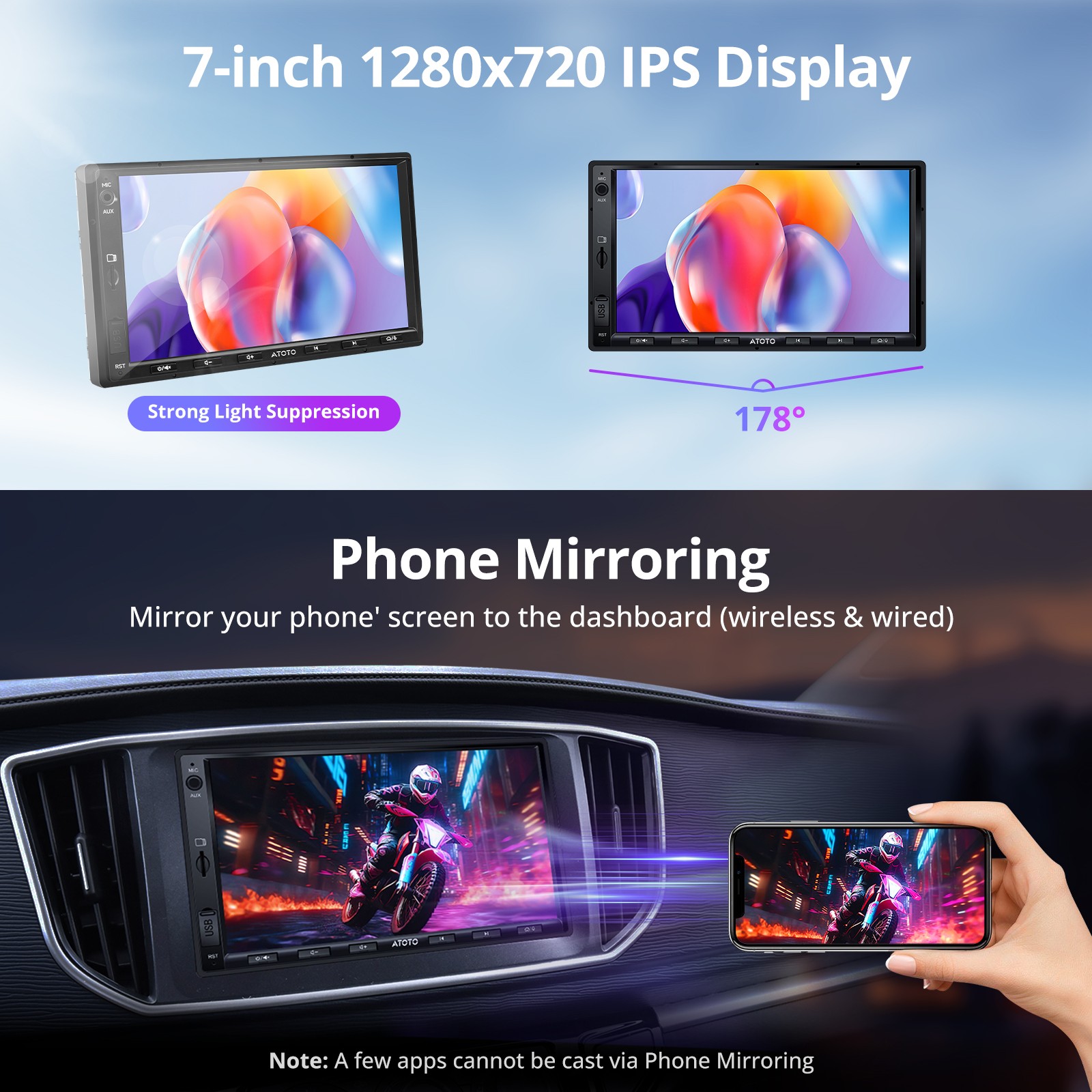 ATOTO A6 7IN 2DIN Android Car Stereo-2G+32G Wireless Android Auto & CarPlay,2xBT