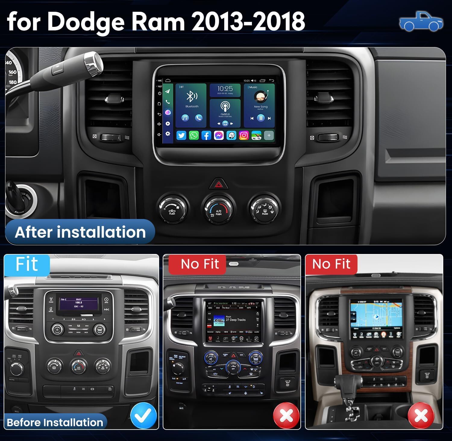 For 2013-18 Dodge Ram 1500 2500 3500 Android 13 Carplay Car Stereo Radio GPS 32G