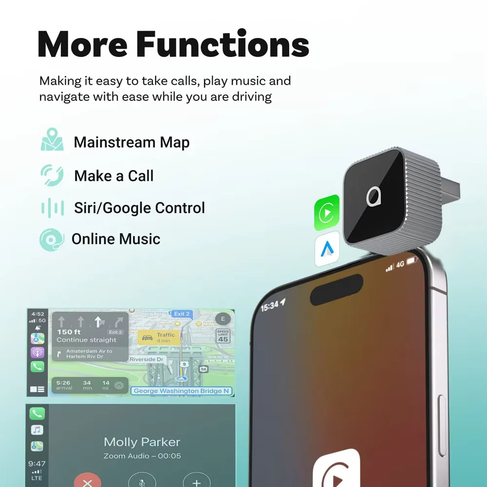 Ottocast Mini Slim Wireless CarPlay & Android Auto Adapter USB Plug & Play