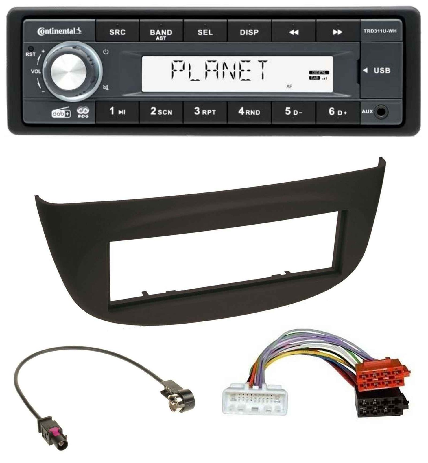 Continental MP3 AUX USB DAB 1DIN Car Stereo for Renault Twingo 2015 onwards Black