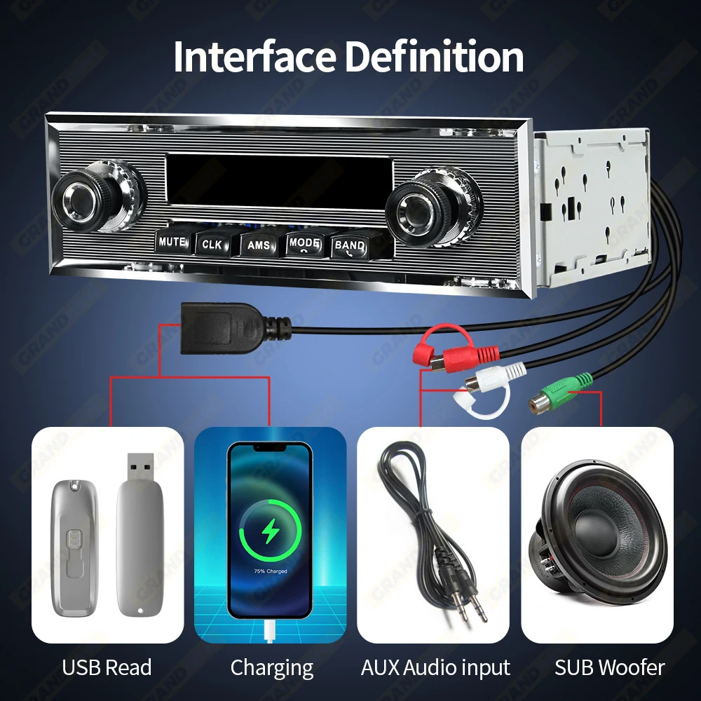 Single Din Car Radio MP3 Player Bluetooth FM AUX USB Retro In-Dash Stereo