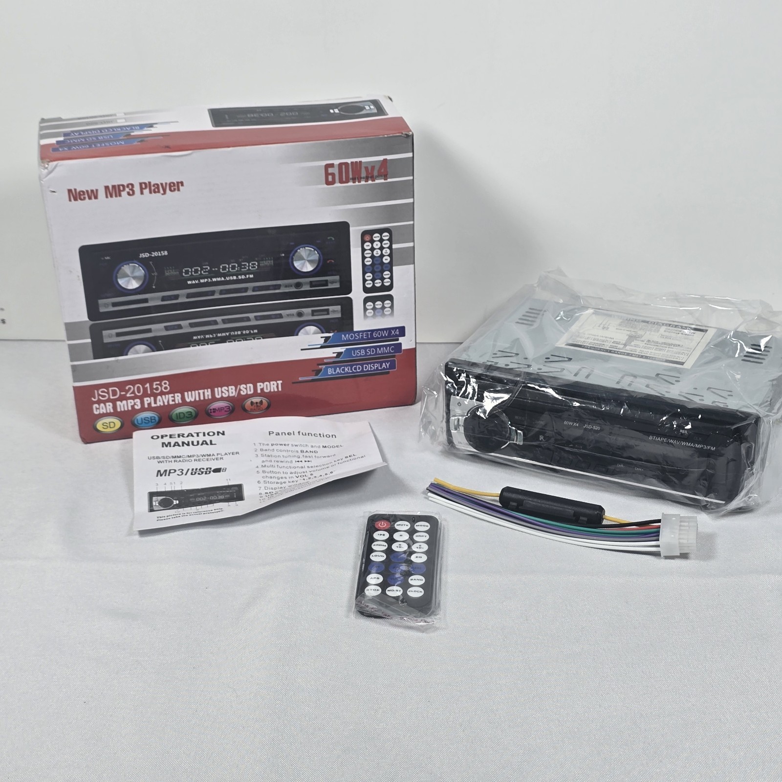 Car MP3 PLAYER USB SD Port FM Radio 60 Watts X 4 JDS-520 w/ Remote Open Box