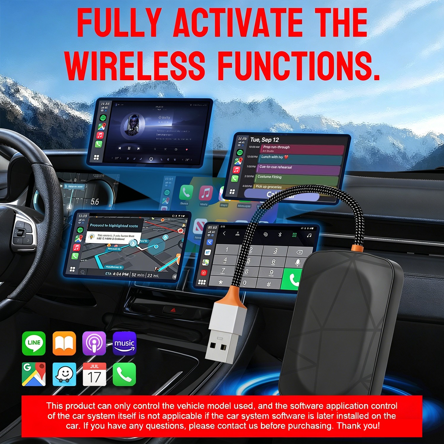 For Acura MDX 2018-2024 Car Wireless CarPlay Dongle Adapter Apple and Android