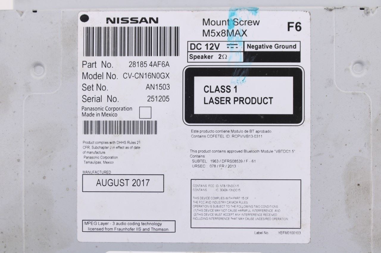 17-19 Nissan Sentra SV Radio Faceplate Control w/ Receiver CD Player and Display