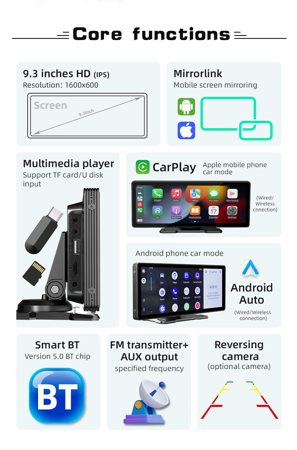 Car MP5 Player Mirror Link Bluetooth USB AUX TF For Apple CarPlay Android Auto
