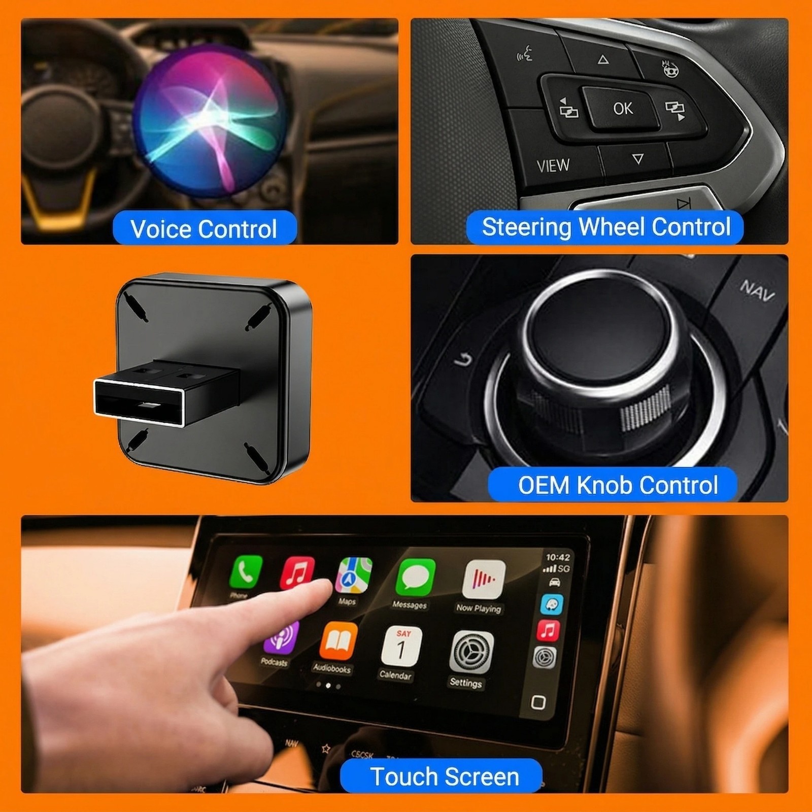 Wireless CarPlay Adapter for Apple iPhone & Android Auto USB Adapter Plug & Play
