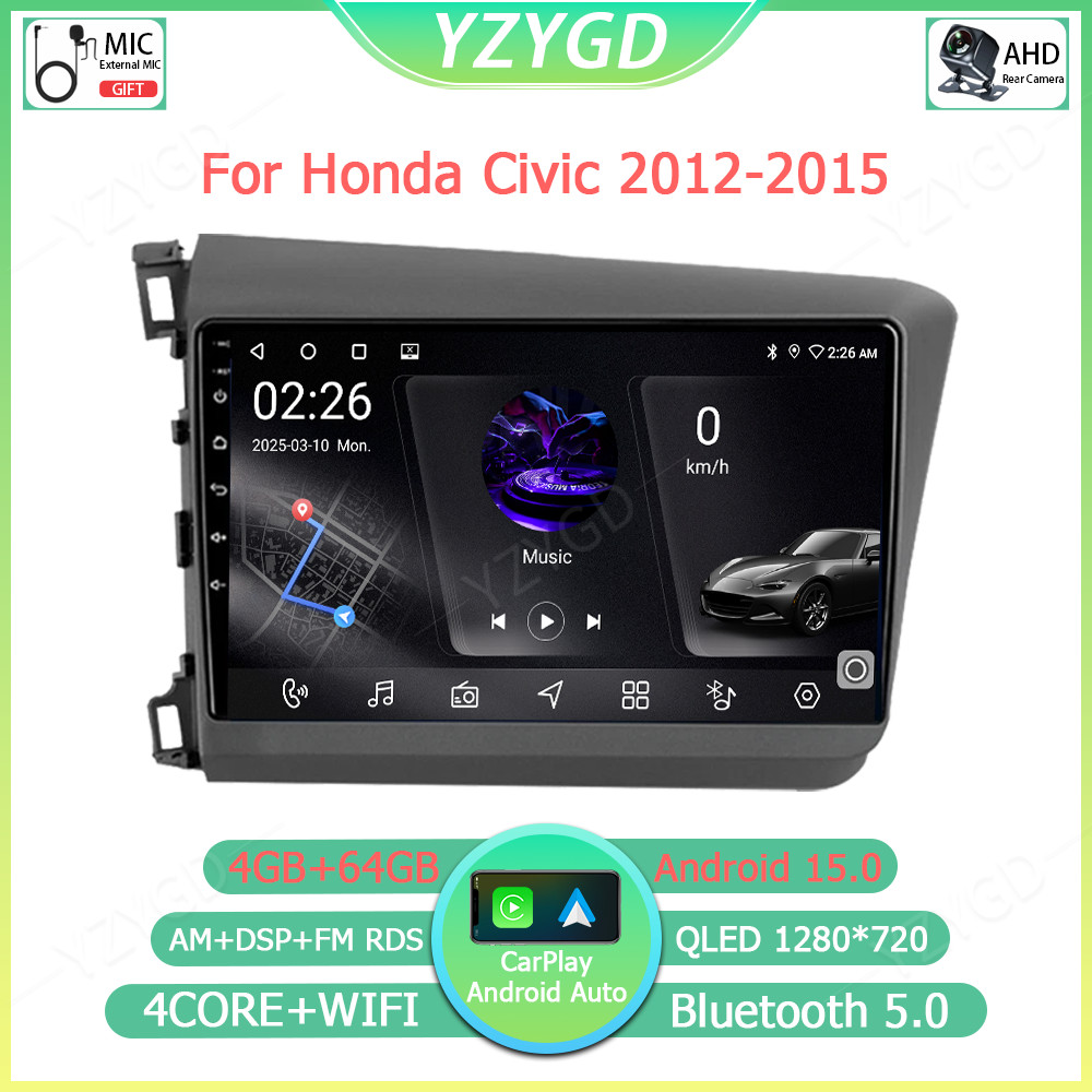For Honda Civic 2012-2015 Stereo Autoradio Android Carplay GPS Multimedia Screen