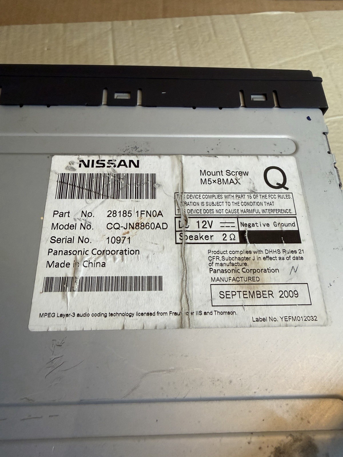2011-2012 Nissan Rogue Am Fm CD Player Radio With Wires Stereo 28185-1VK0A OEM