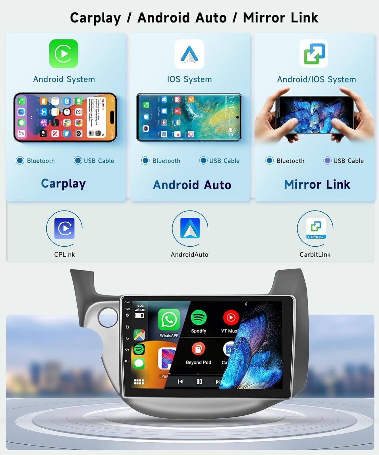 For 2009-2013 Honda Fit Car Radio Stereo Carplay 4+64G 10in SWC FM