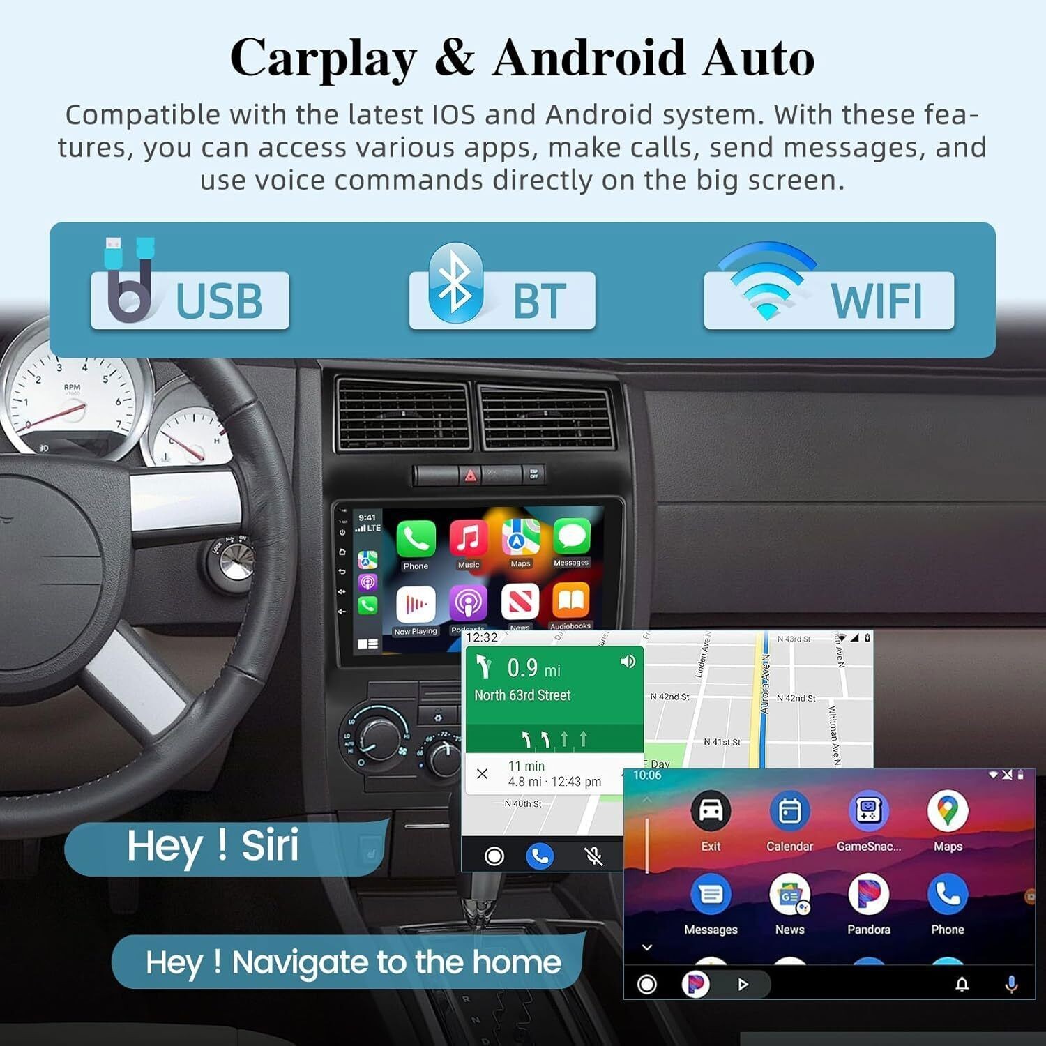 4+64G For Dodge Charger 2006-2007 Android15 CarPlay Car Stereo Radio GPS WIFI