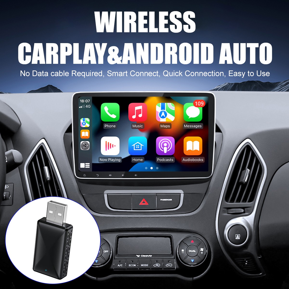 Wireless CarPlay Adapter for Apple iPhone & Android Auto USB Adapter Plug &Play