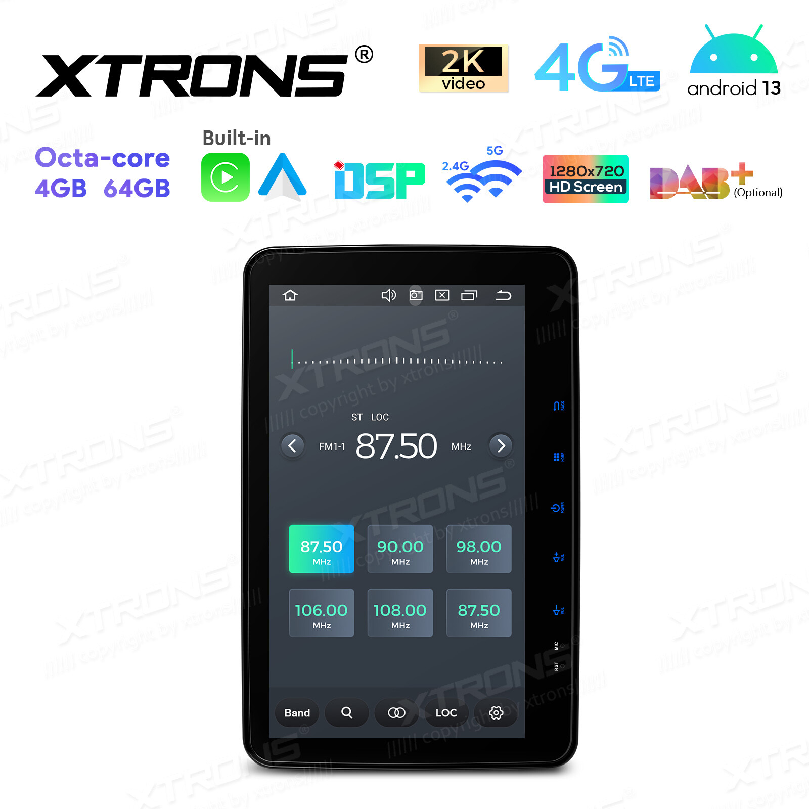 DVR+ 10.1” QLED Double 2DIN WiFi Android 13 8-Core CarPlay Stereo GPS 4G LTE BT
