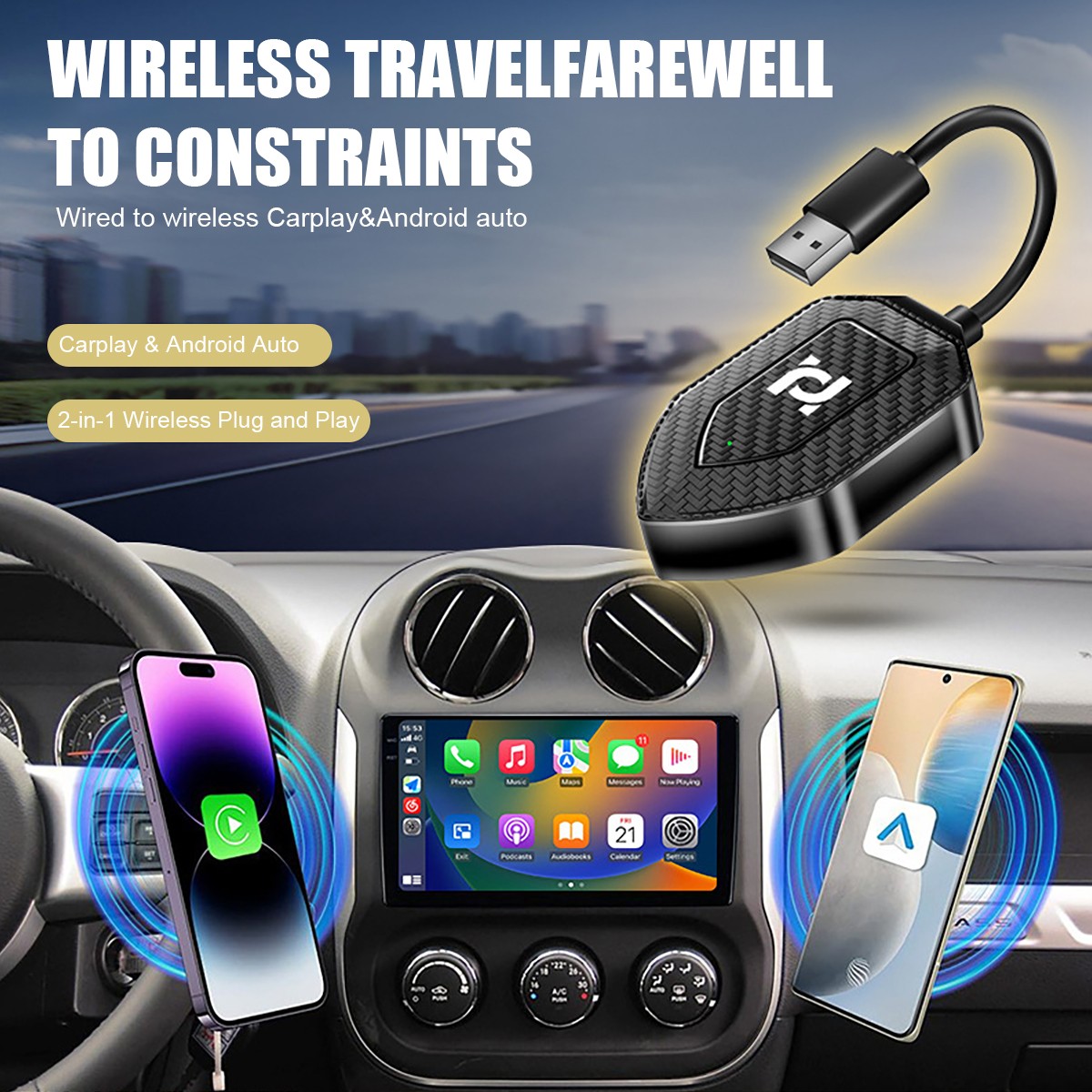 Auto Car Play Wireless Adapter CarPlay Wireless Adapter for iPhone IOS Android —