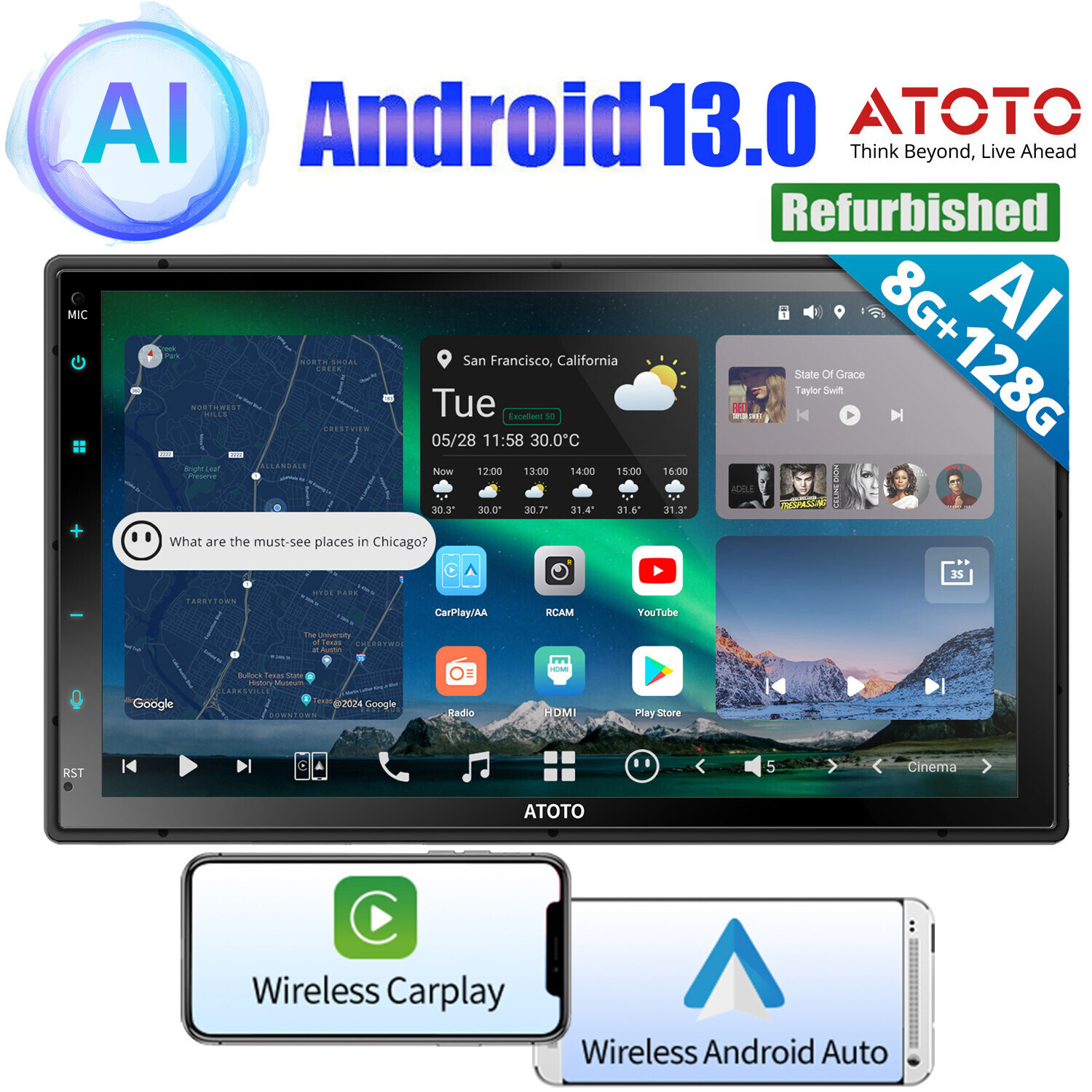 ATOTO 7″ X10 2DIN Android Car Stereo Radio 4G LTE Wireless CarPlay Android Auto