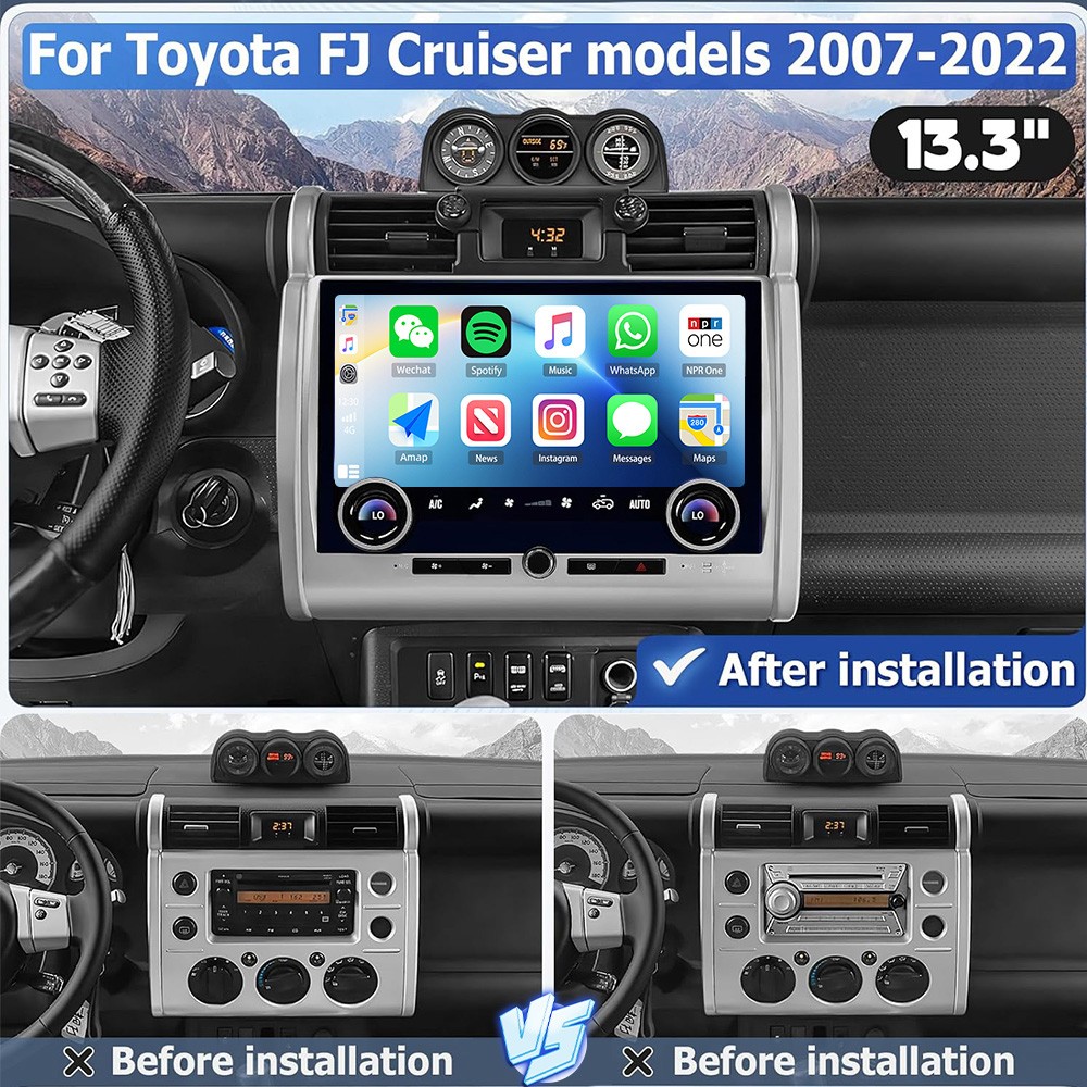 4+64G For 2007-2022 Toyota FJ Cruiser 13.3″ Carplay Stereo Radio Android 15 GPS