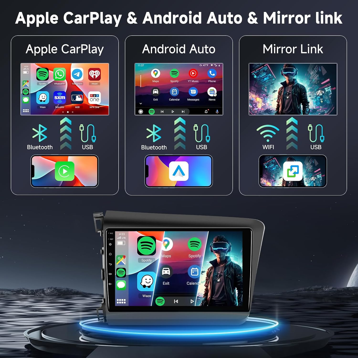 For 2012-2015 Honda Civic Android 14 Car Stereo Radio Apple Carplay GPS 8G+256GB