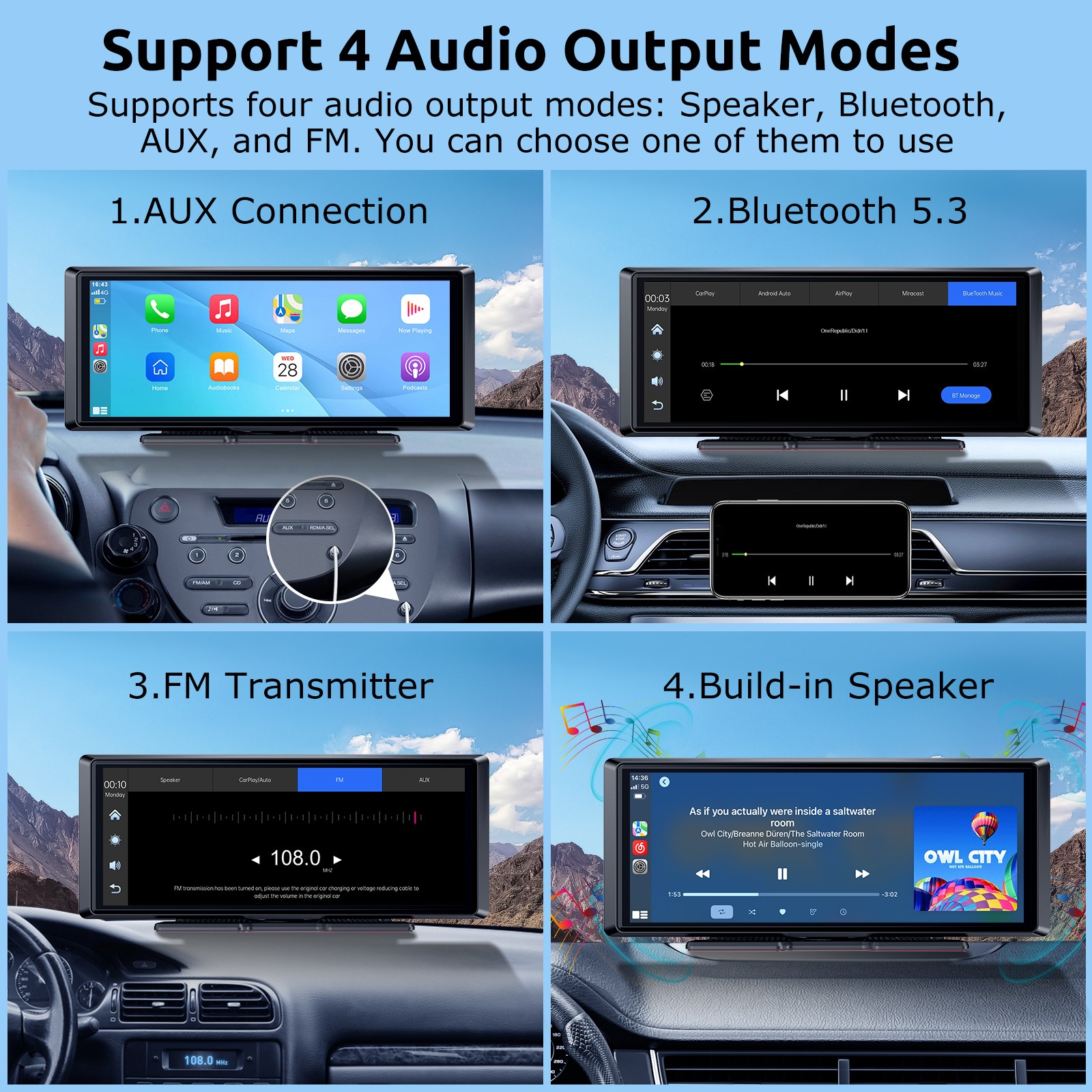 8.1″ Large Screen Portable Carplay Android Auto With Cam Car Stereo SAT NAV BT