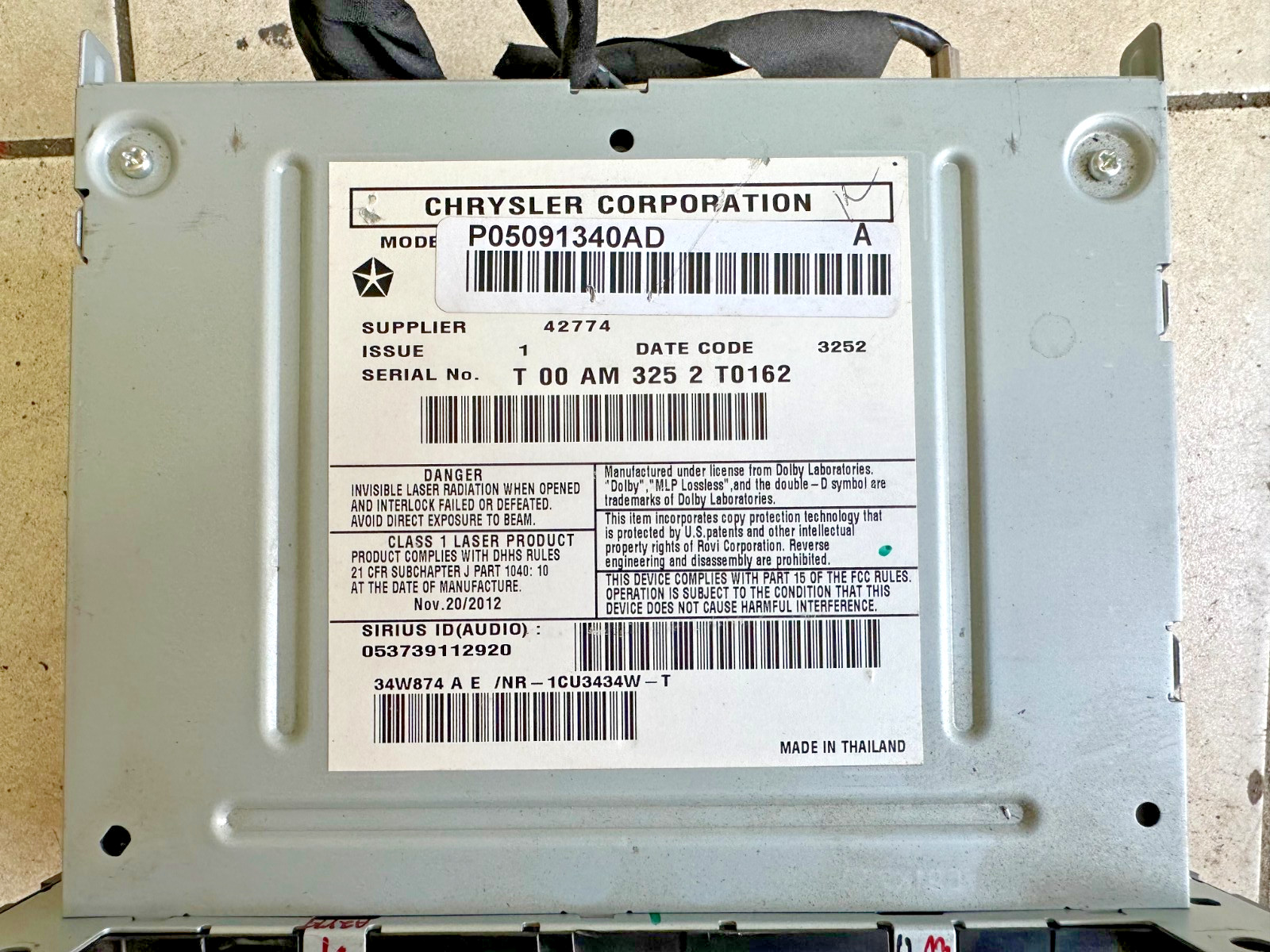 2013 JEEP GRAND CHEROKEE RADIO U CONNECT HEAD UNIT AUX RHB OEM 05091340AD
