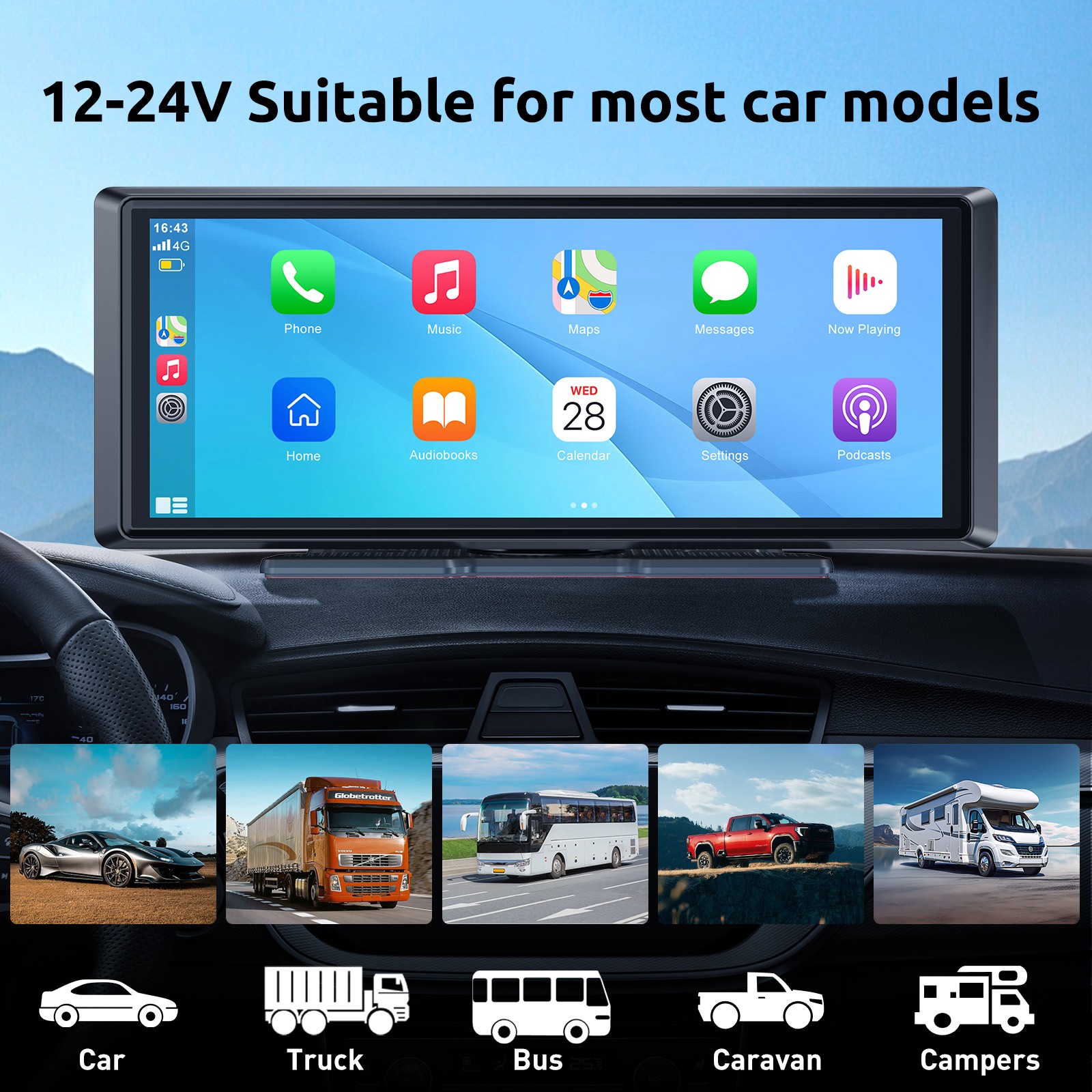 8″ Portable Car Stereo Radio Wireless Apple CarPlay Android Auto Touch Screen