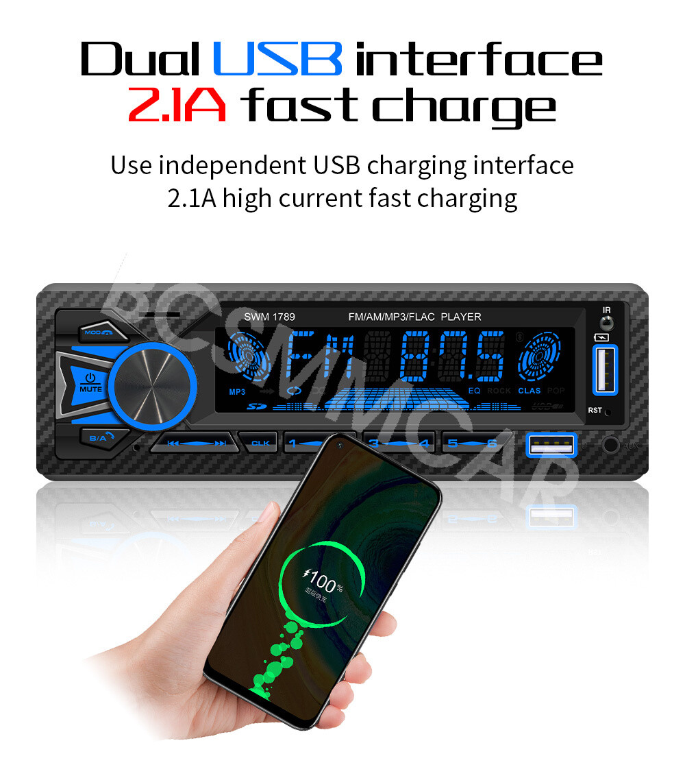Single 1 DIN Car Stereo Radio Bluetooth AUX USB FM 87.5~108.0MHz TF MP3 Player
