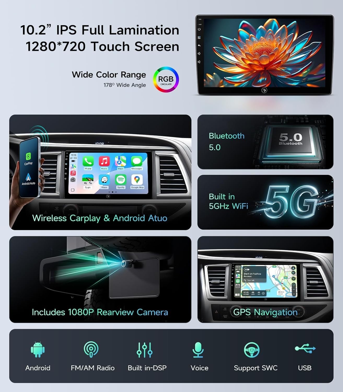 10.2″ Car Radio Stereo for Toyota Highlander 2014-19  WL 5G WiFi GPS NV BT FM/SW