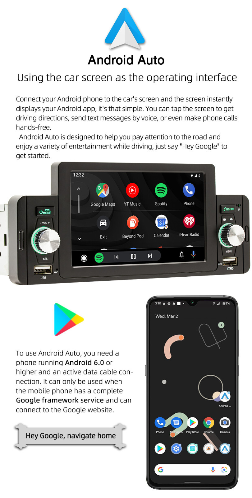 Stereo Car Radio Bluetooth 5in MP5 Carplay Player For Android Auto In Head Units