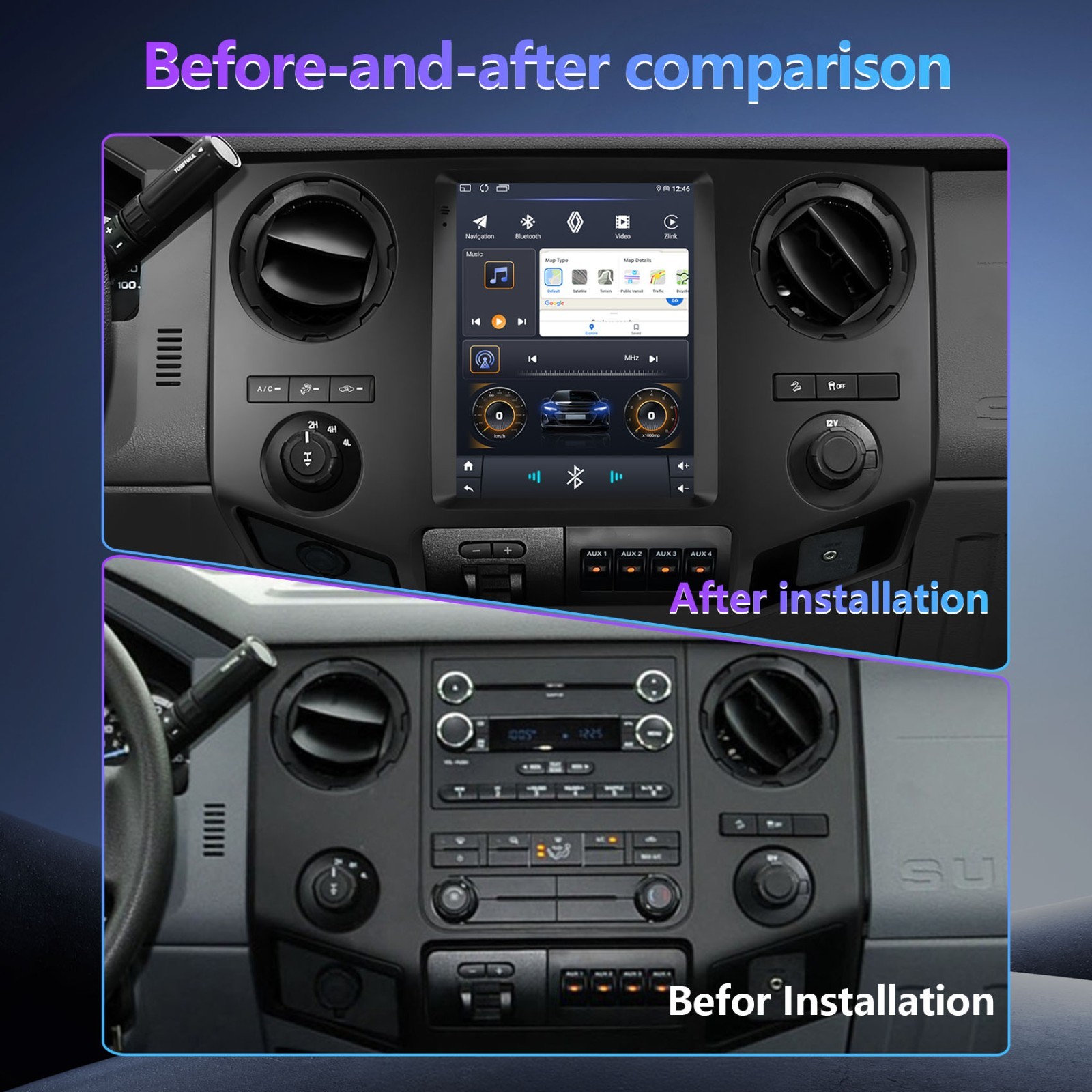 64G Apple Carplay For 2008-2016 Ford F-250 F-350 Super Duty Car Stereo GPS Radi