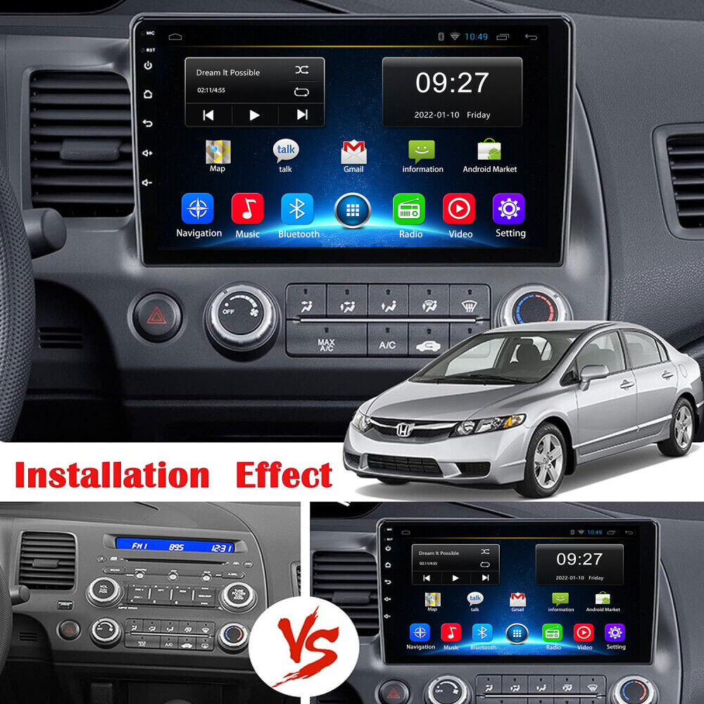 For Honda Civic 2006-2011 Apple CarPlay 10″ Android 13 Car Stereo GPS WiFi 4+64G