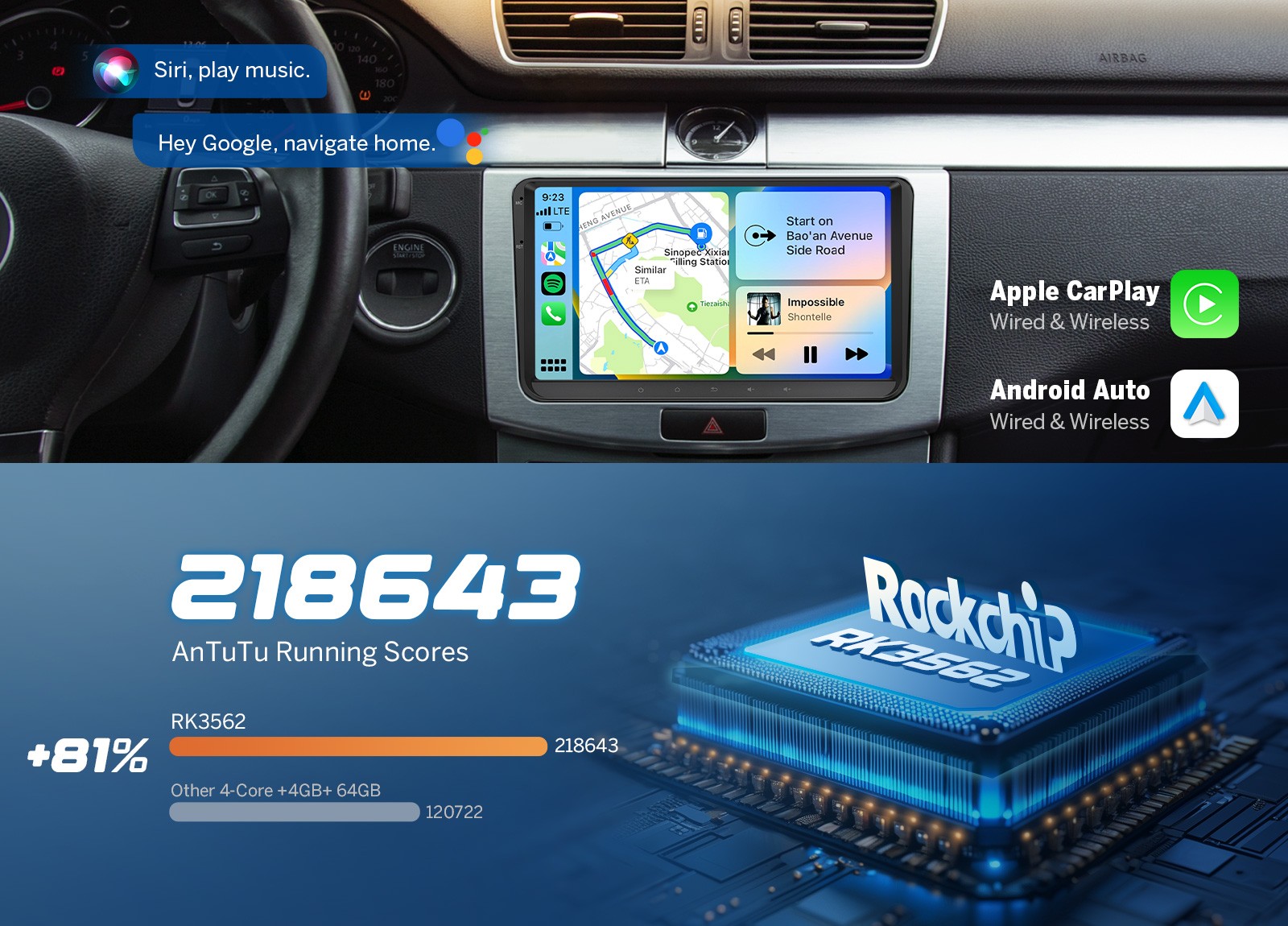 9″ IPS Android 14 Car Radio for VW RCD310 RCD510 RNS510 Wireless CarPlay GPS DSP