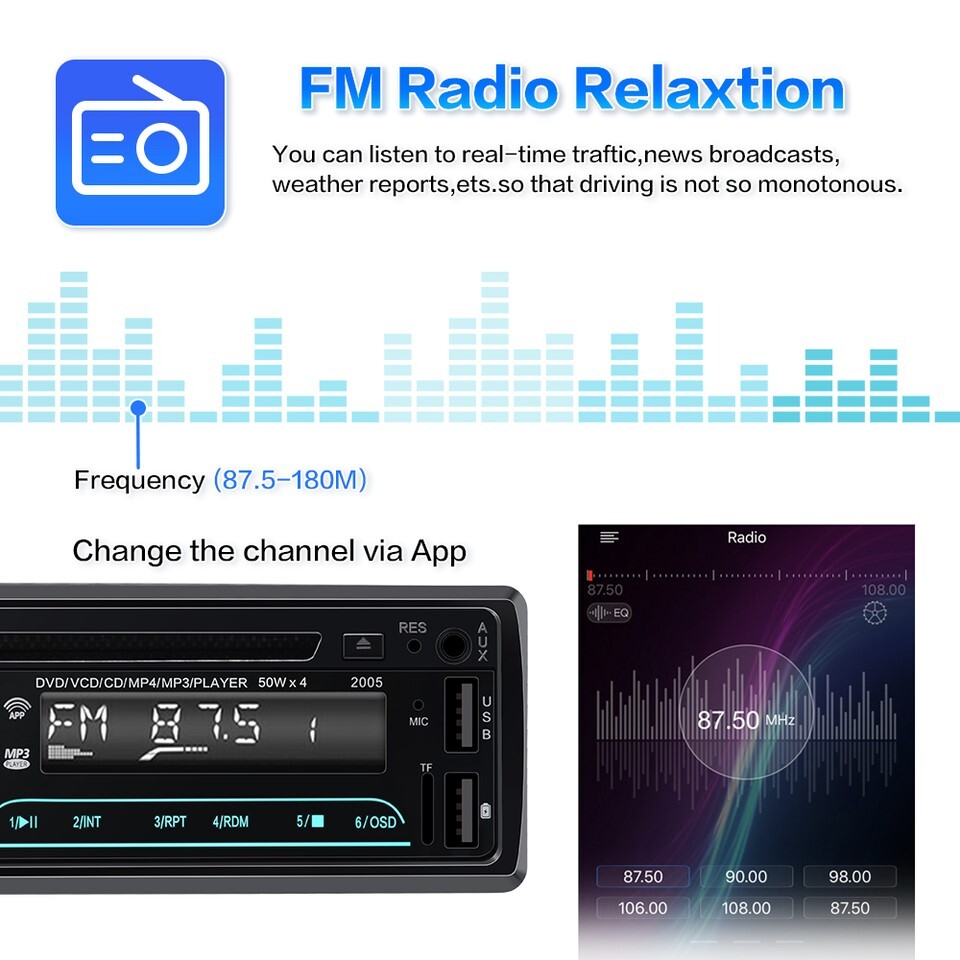 Bluetooth Car Stereo Receiver CD/DVD Player Radio Audio System Singl (FVS020795)