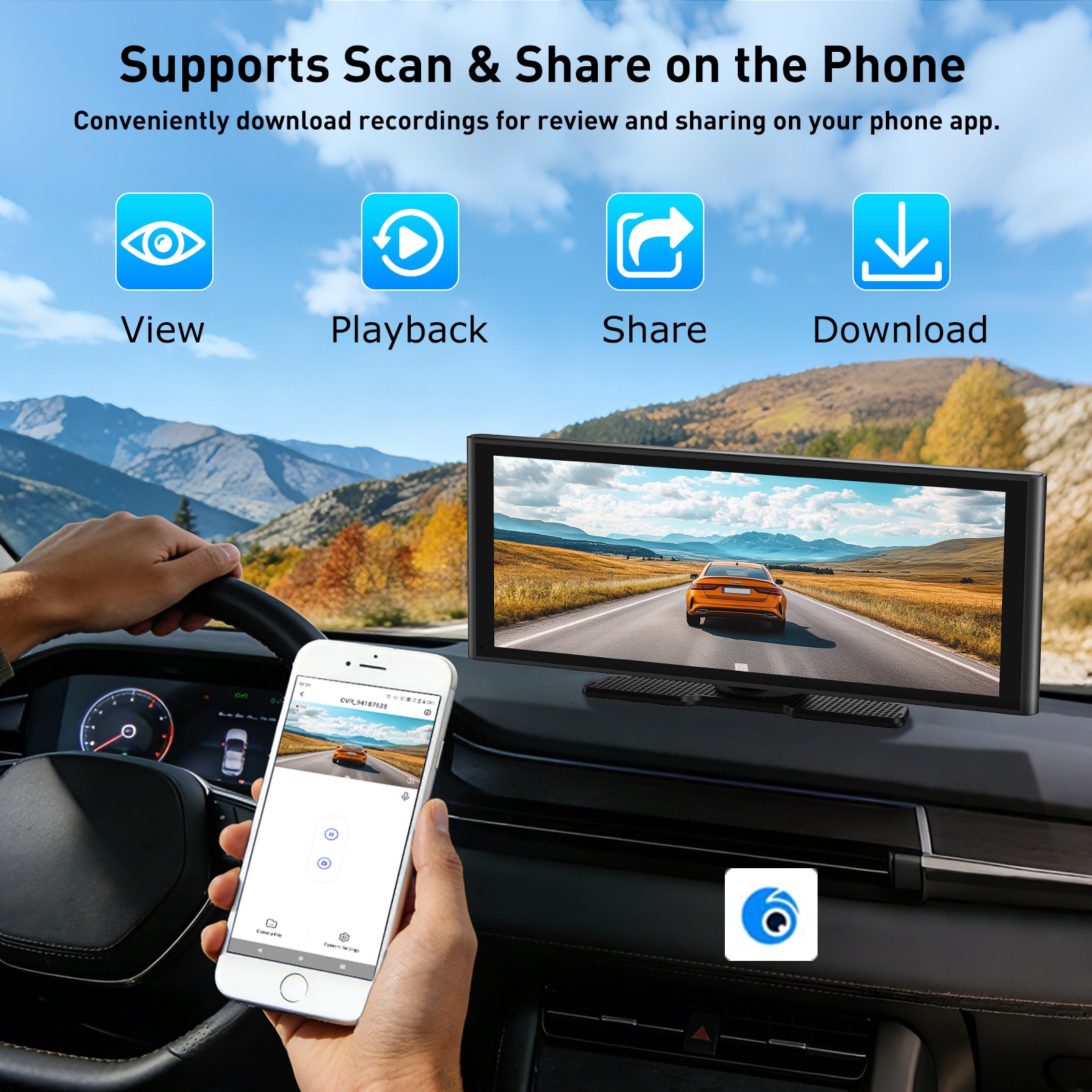 10.26″ Dash Cam 4K Touch Screen Car Stereo Portable Apple Carplay Android Auto
