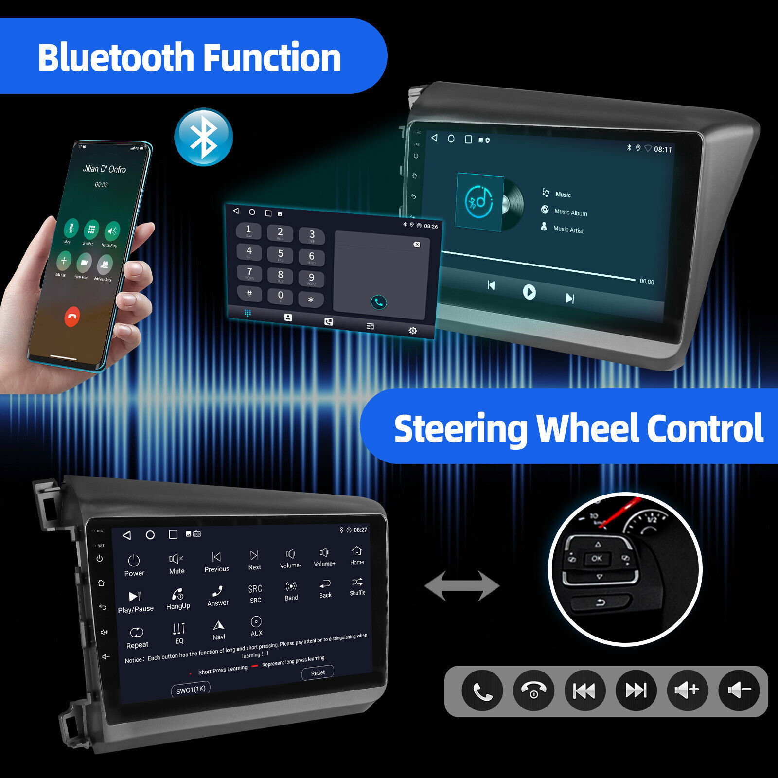For 2012-2015 Honda Civic Apple Carplay Car Stereo Radio Android 15.0 GPS 4+64GB