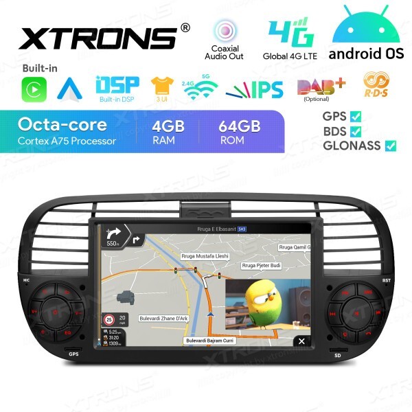 BLACK TABLET CAR FOR FIAT 500 CAR RADIO ANDROID OS 4G RAM + 64G ROM WI-FI GPS 7″