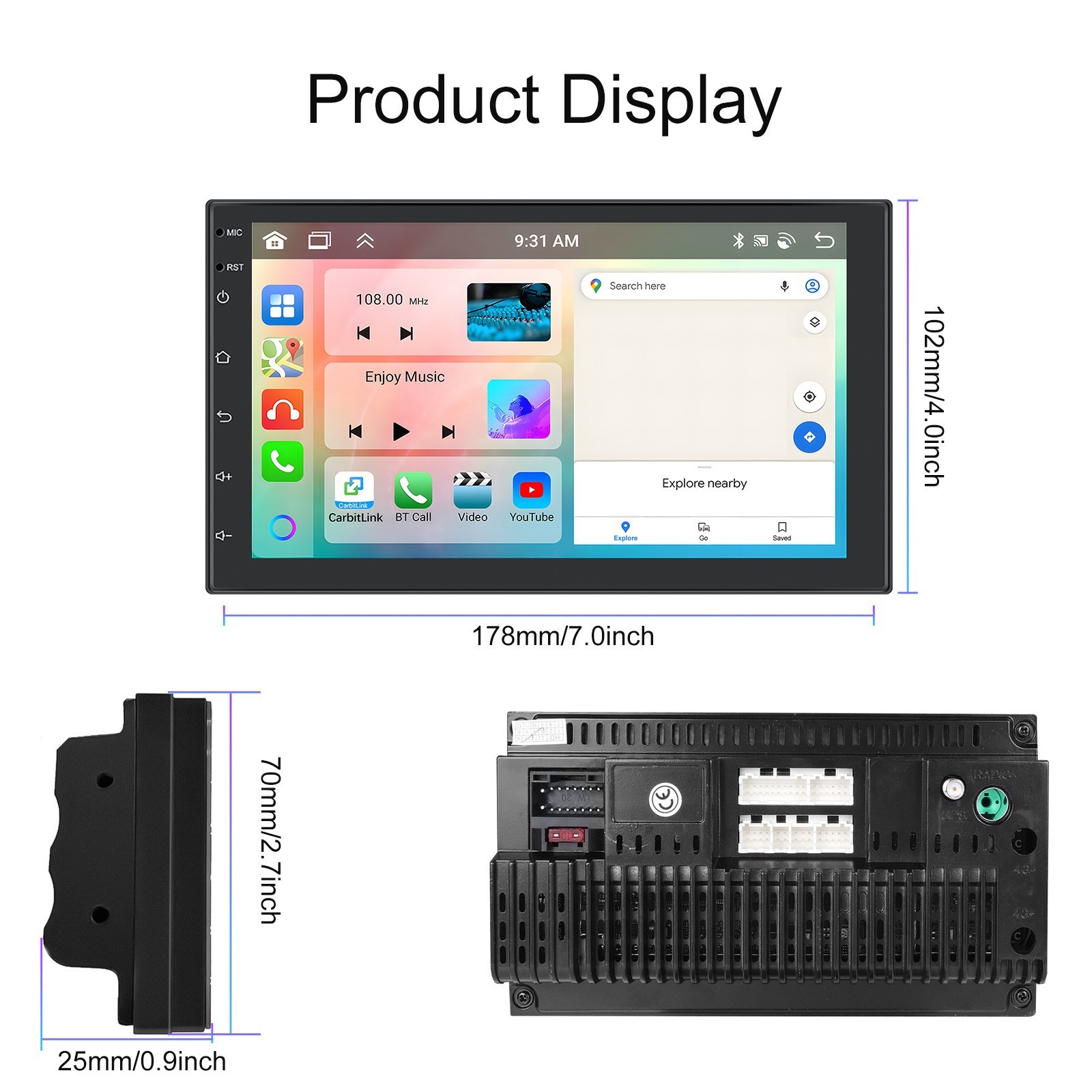 7″ Android 13 Car Multimedia Head Unit — WiFi Bluetooth CarPlay GPS MirrorLink