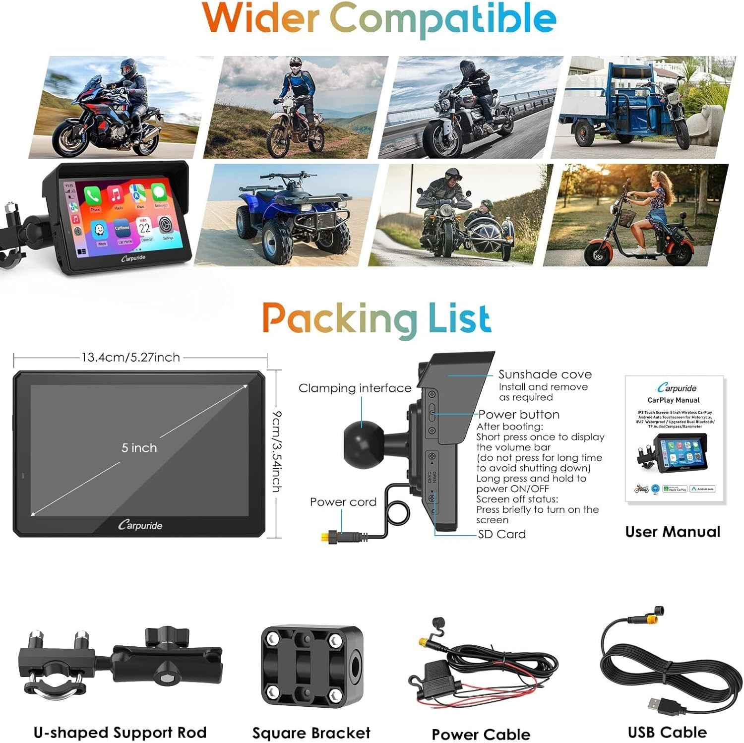 Carpuride W502Pro Motor Stereo Carplay Android Auto Intercom Compass Waterproof