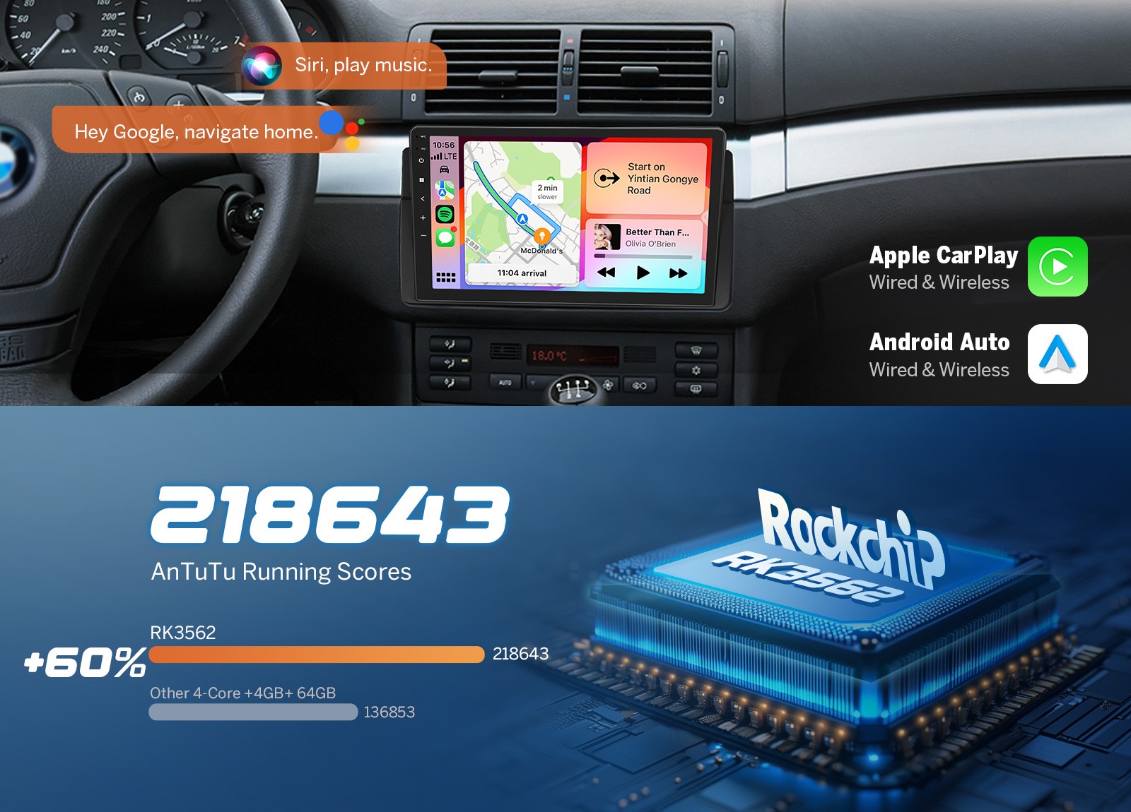 E46A13 9″ Android 13 Car Stereo GPS Sat Nav Radio for BMW E46 325i 325ci CarPlay