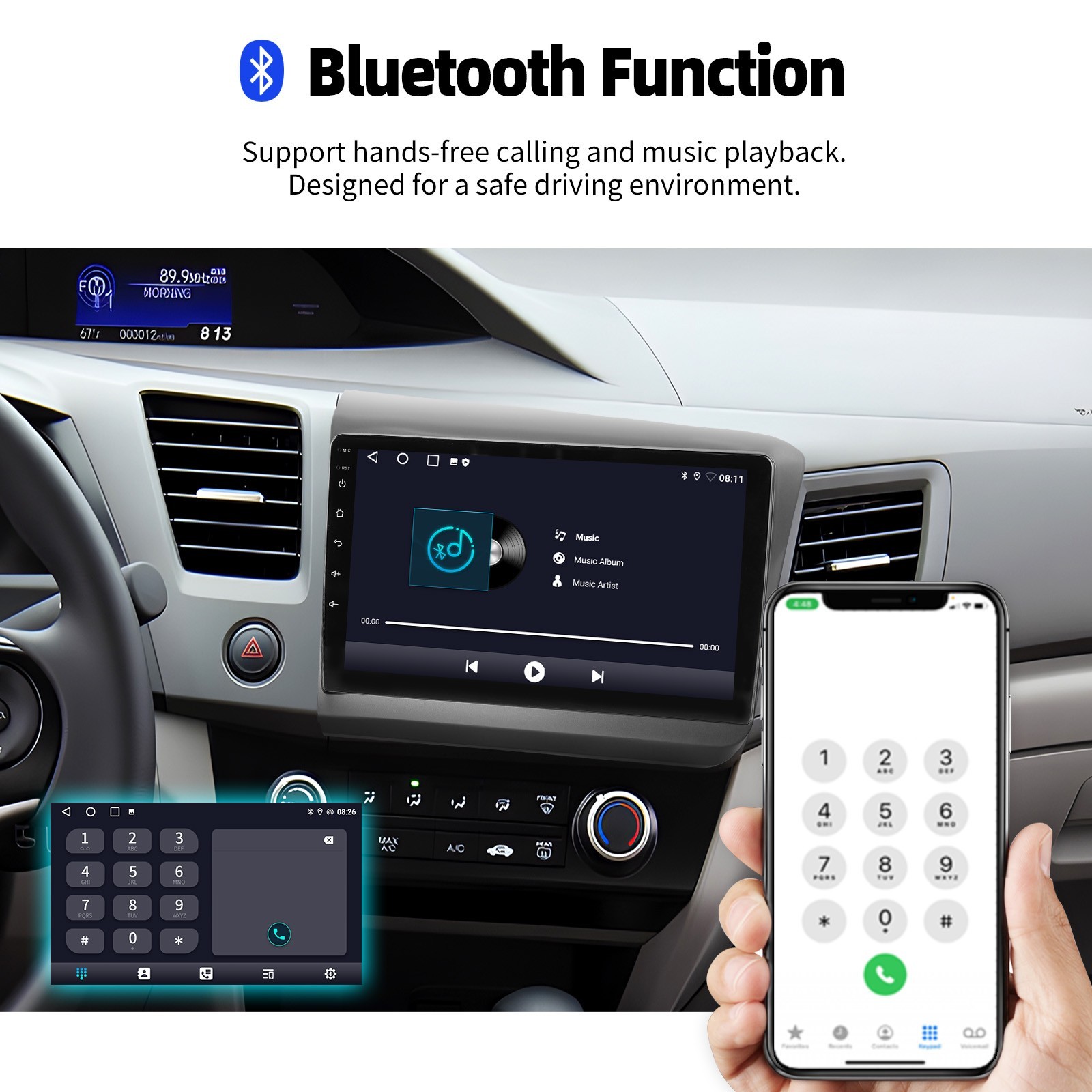 For Honda Civic 2012 Android 15 Carplay 9 inch Car Stereo WIFI GPS Navi 4+64G BT