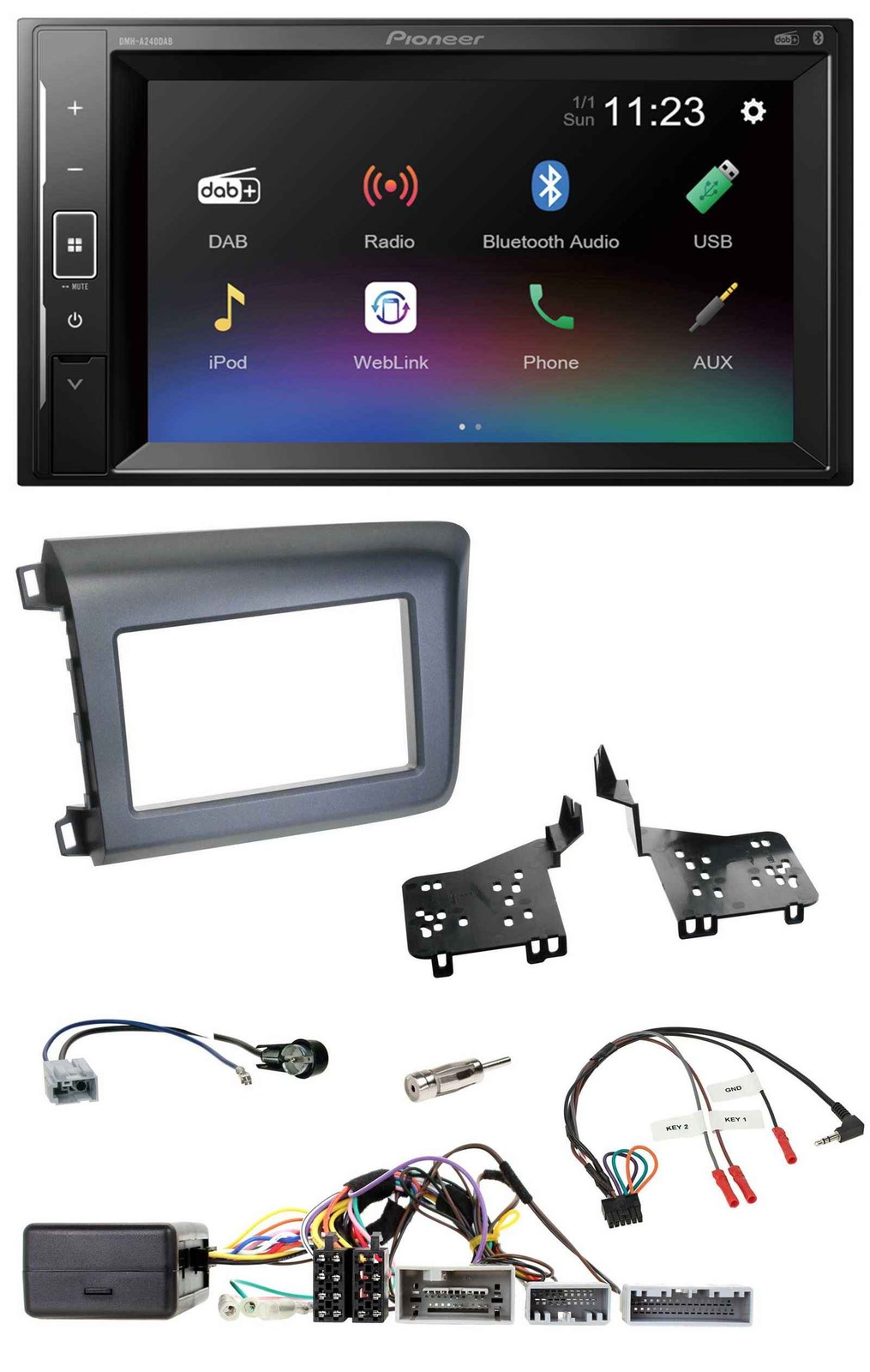 Pioneer DAB Steering Wheel 2DIN Bluetooth USB Car Stereo for Honda Civic US Models 2012