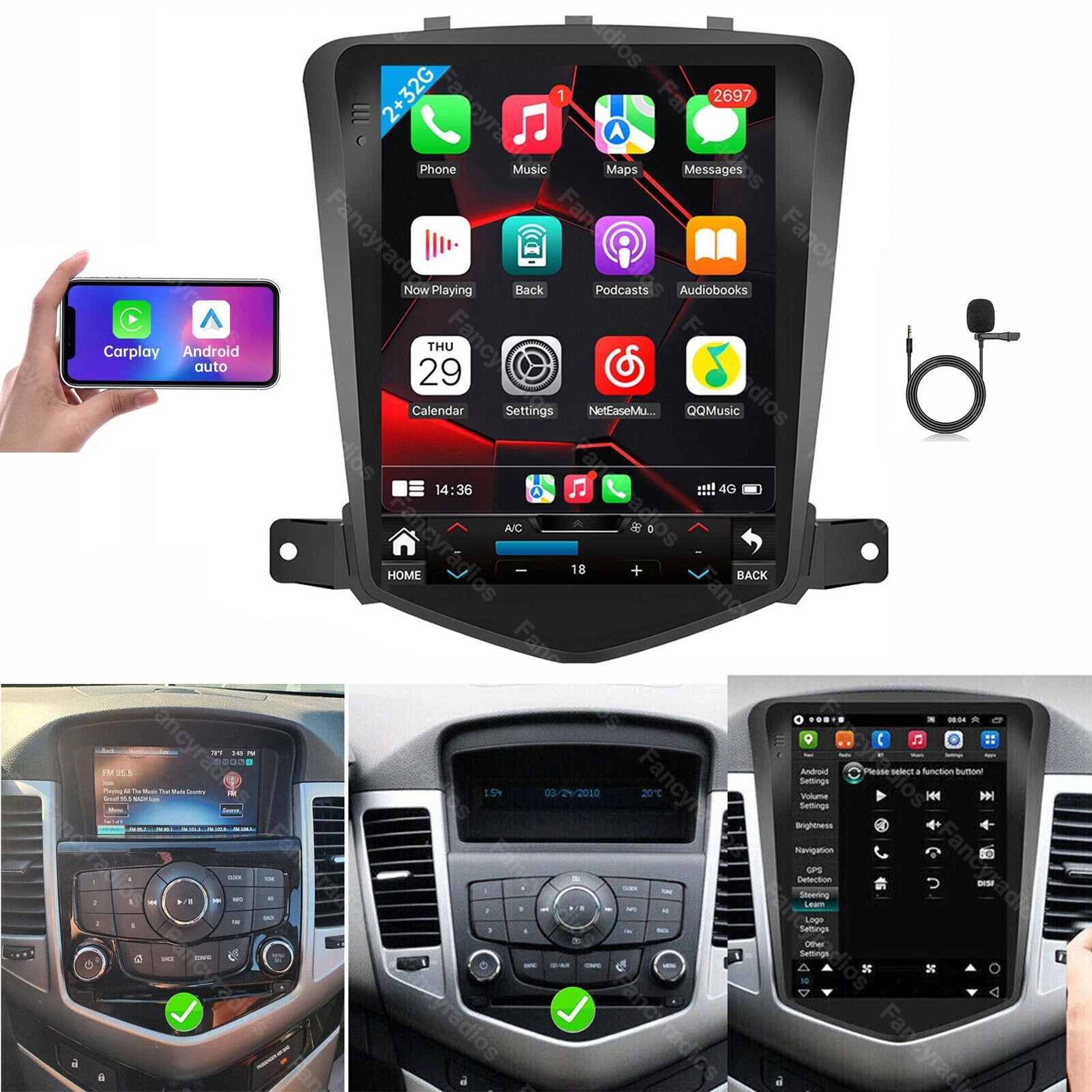 AndroidOS Apple Carplay GPS NAVI Car Radio IPS Display For Chevy Cruze 2011-2015