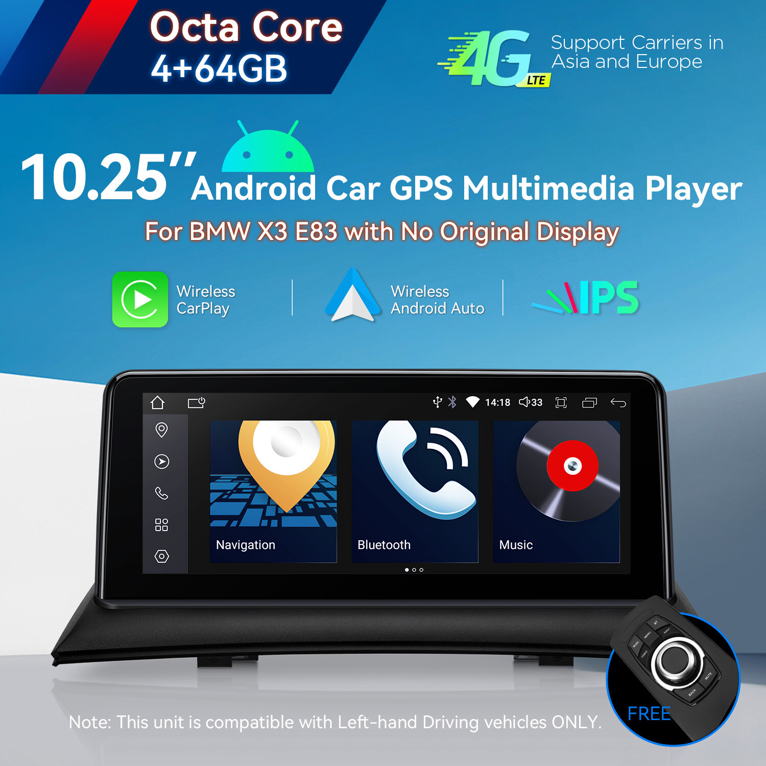 For BMW X3 E83 2004-09 10.25″ Android 14 Car GPS Nav Stereo 8Core 4+64GB CarPlay