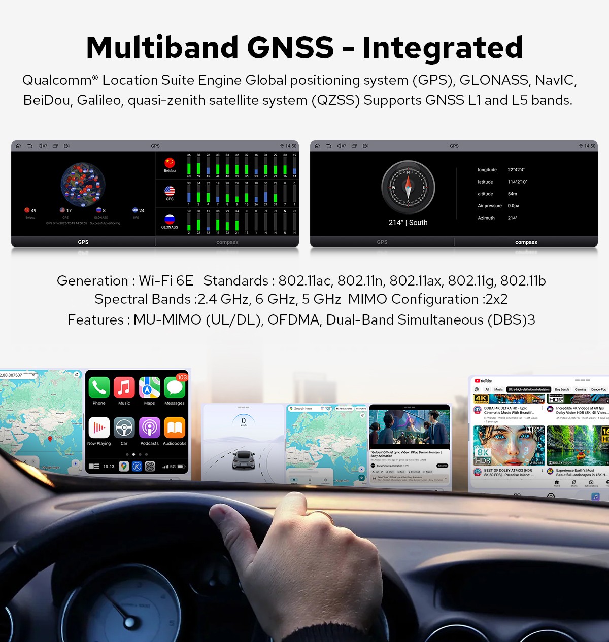 12.3 inch Qualcomm 8Core 12+256G Double Din Radio GPS Navigation Bluetooth 5.2