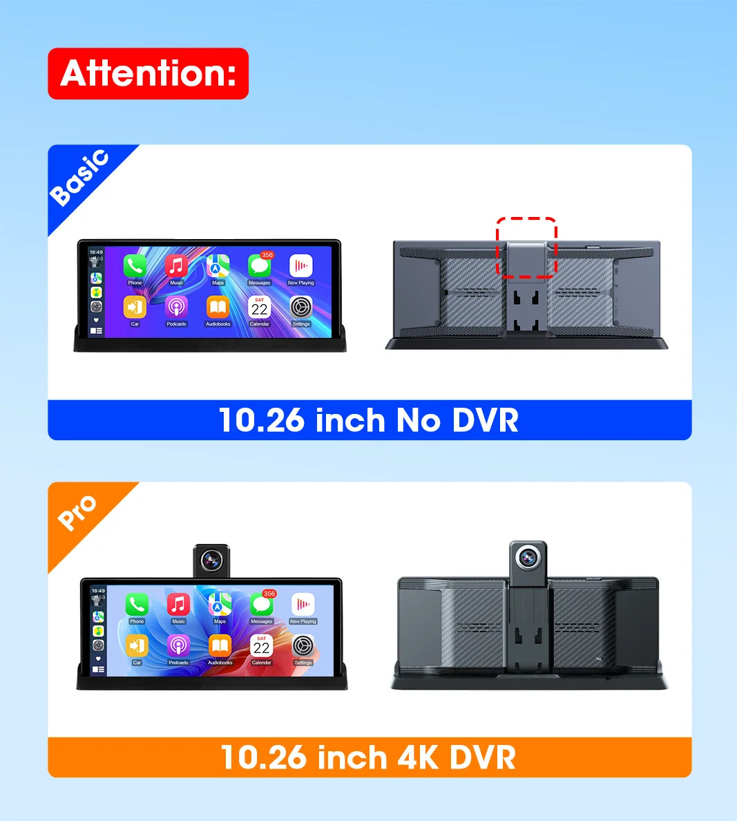 10.26 inch UHD Car DVR 4K Dashcam WirelessCarPlay/Android Auto 5G WiFi Dashboard