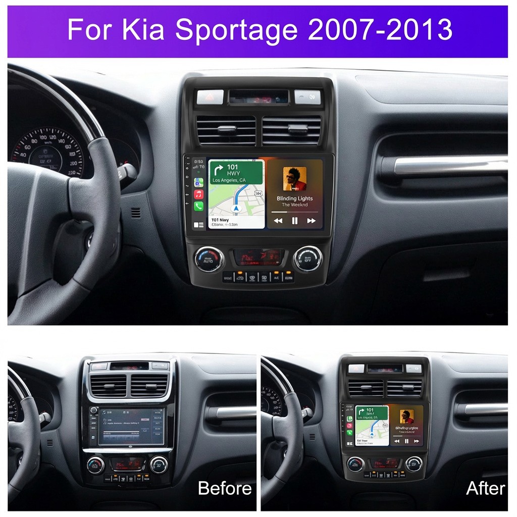 4+64GB For KIA Sportage 2007-2010 Car Stereo Radio GPS Apple Carplay Android 15