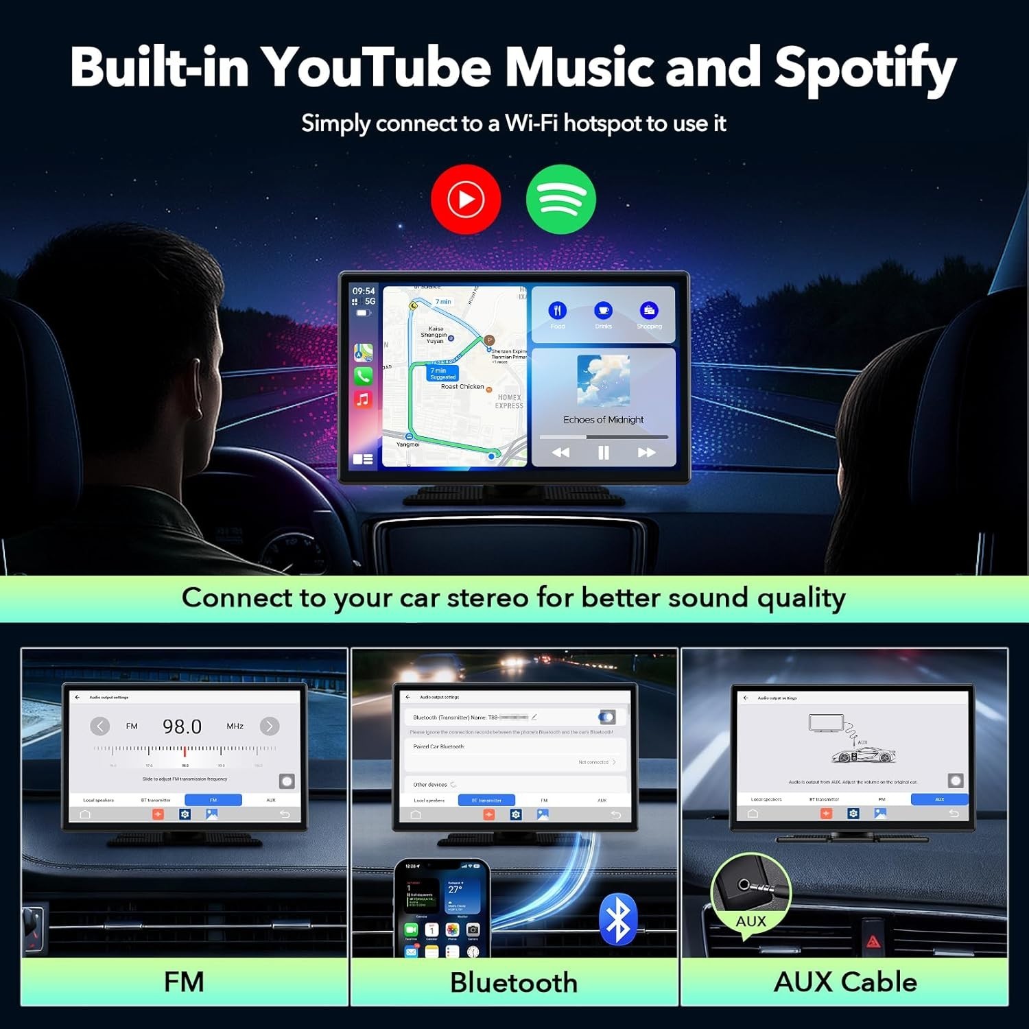 Carplay Display Screen with Net-flix Youtube Tiktok 9 inch Wireless CarPlay